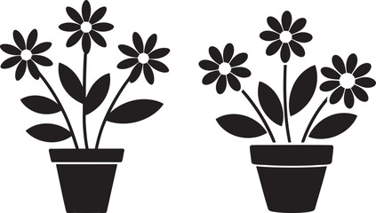 Poster - Potted Flower Silhouette Vector Graphics: Simple Floral Designs in Pots for Home Decor and Creative Projects on a Transparent Background, Easy to Use