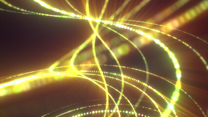 Poster - Bright golden-yellow energy streams crossing in dynamic arcs, forming a glowing grid of motion and light