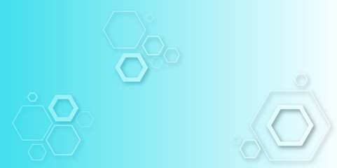 Wall Mural - Abstract pastel hexagon pattern on white background with soft blue gradient. Modern geometric design with 3D shadow effect, ideal for tech, medical, or futuristic-themed presentations.