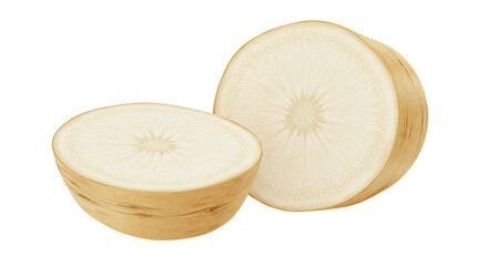 Aufkleber - Sliced daikon radish halves showcasing fresh white flesh and tan outer skin