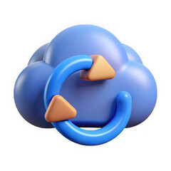 Poster - 3d blue cloud icon with a circular refresh arrow symbol isolated on transparent background