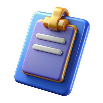 3d rendered clipboard icon with purple paper and golden clip isolated on transparent background