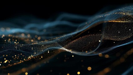 Poster - Wavy lines of glowing particles are creating vibrant light trails, illustrating the flow of data and embodying elements of futuristic technology and digital cyberspace