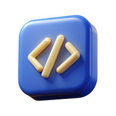 Poster - 3d rendering of a blue square icon with yellow angle brackets isolated on transparent background