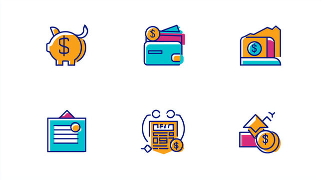 Colorful Modern Minimalist Vector Icons Finance, Money, and Business