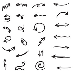 Poster - Collection of various handdrawn stylized black arrows pointing in different directions on a white background