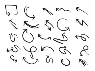 Poster - Handdrawn black arrows in various shapes pointing in multiple directions on a white background