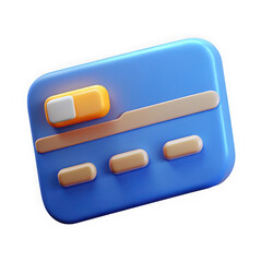 Poster - Stylized 3d render of a blue credit card with gold and white elements isolated on transparent background