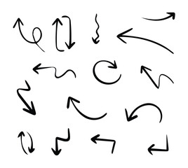 Poster - A collection of 16 handdrawn black arrows with varied shapes and directions on a white background
