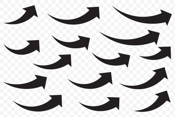 Aufkleber - Black arrows set. Curved arrows. Arrow sign. Flat style icons. Arrow icon set, arrow icon vector . Black long up arrow icon vector . arrow pointing upward on Transparent Background. EPS 10.