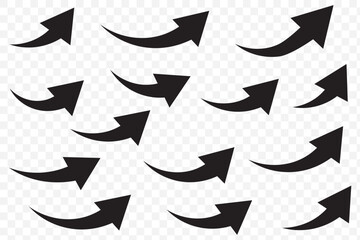Aufkleber - Black arrows set. Curved arrows. Arrow sign. Flat style icons. Arrow icon set, arrow icon vector . Black long up arrow icon vector . arrow pointing upward on Transparent Background. EPS 10.