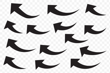 Poster - Black arrows set. Curved arrows. Arrow sign. Flat style icons. Arrow icon set, arrow icon vector . Black long up arrow icon vector . arrow pointing upward on Transparent Background. EPS 10.
