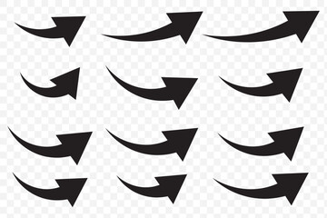 Poster - Black arrows set. Curved arrows. Arrow sign. Flat style icons. Arrow icon set, arrow icon vector . Black long up arrow icon vector . arrow pointing upward on Transparent Background. EPS 10.