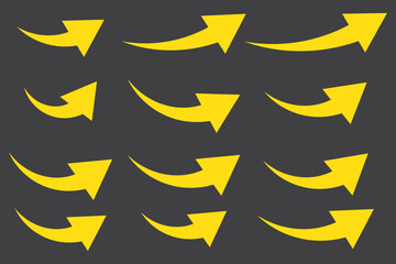 Poster - Yellow Curved arrow icons. curved arrows set. arrow symbol collection on Transparent Background. EPS 10.