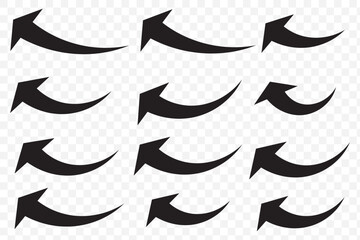 Aufkleber - Black arrows set. Curved arrows. Arrow sign. Flat style icons. Arrow icon set, arrow icon vector . Black long up arrow icon vector . arrow pointing upward on Transparent Background. EPS 10.