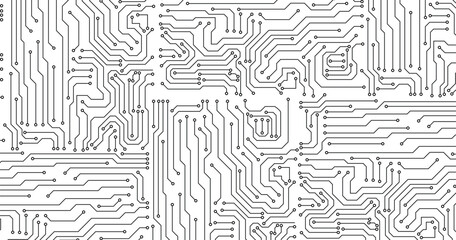 Poster - Electronics board. Circuit board electronic hi tech pattern.  abstract computer chip. Black monochrome background. seamless pattern of circuit board