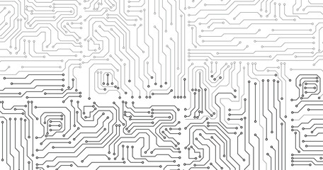 Poster - Electronics board. Circuit board electronic hi tech pattern.  abstract computer chip. Black monochrome background. 