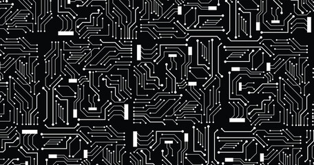 Poster - A white circuit line technology pattern on black background.