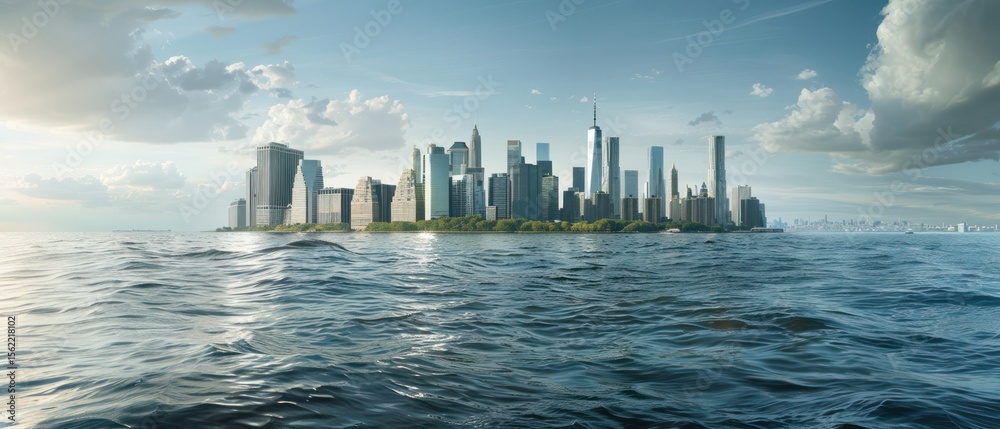 Rising Sea Levels Coastal cities partially submerged in water, with ...