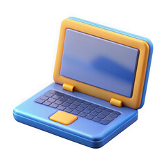 Poster - Cute 3d cartoon laptop with blue and orange colors isolated on transparent background