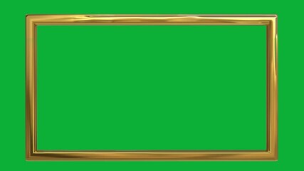 Wall Mural - Golden 3D rectangle shape animation and flickering on green screen background for creative project	