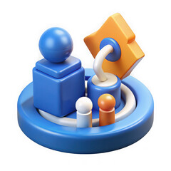 Aufkleber - Abstract 3d geometric shapes with spheres and cubes in blue and orange isolated on transparent background