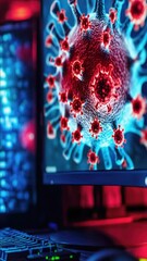 Poster - A computer monitor sits on top of a desk, providing visual display for digital work or entertainment