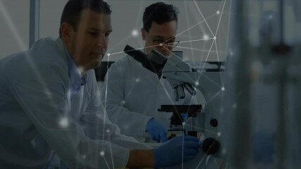Aufkleber - After partner tapping tube, lab scientists examining slide as digital overlay pulsing for analysis