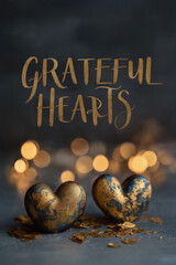 Poster - Grateful hearts celebrating christmas with golden decorations and lights