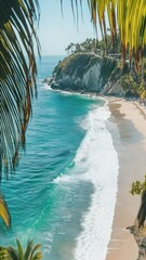 Wall Mural - A view of a peaceful beach with palm trees in the foreground