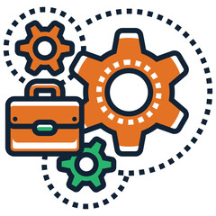 Poster - Business operations and workflow efficiency represented by gears and a briefcase icon