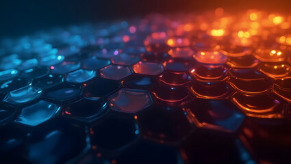Abstract hexagonal pattern with blue and orange neon lighting