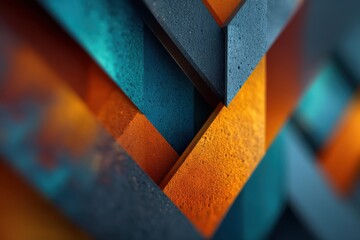 Poster - Abstract geometric composition with vivid orange and teal color accents