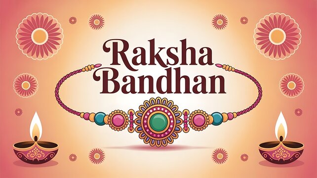 Raksha Bandhan Celebration, Indian festival of sisters and brothers, Happy Raksha Bandhan ceremony banner template design with decorative rakhi, created with generative ai