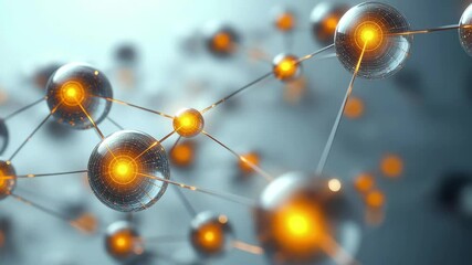 Fototapete - Spherical particles connected by glowing lines represent molecular structure in scientific illustration