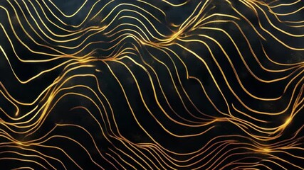Poster - Abstract golden wave patterns on a dark background create a sense of movement and elegance in a modern design