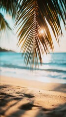 Wall Mural - A palm tree's shape formed by shadows on a sunny beach, great for travel or tropical themed designs