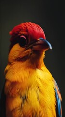 Poster - A vibrant bird perched on a dark background