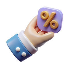 Poster - 3d cartoon hand holding percentage sign isolated on transparent background