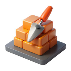 Aufkleber - 3d realistic trowel and bricks construction icon isolated on transparent background