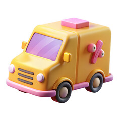 Aufkleber - Cute yellow delivery van cartoon 3d render isolated on transparent background