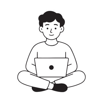 A person working on a laptop while sitting cross legged in a relaxed pose illustration
