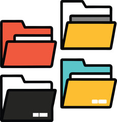 Fototapete - Minimalist Vector Folder Icons in Multiple Color Styles – Document Organizer Symbol Set