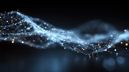 Poster - Intricate lines and dots creating a glowing abstract network on a dark background, symbolizing connectivity and advanced digital technology