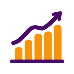 Poster - purple arrow graph showing upward trend over orange bars isolated on transparent background