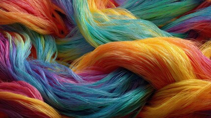 Poster - Rainbow Threads: A vibrant and abstract close-up of colorful threads, exhibiting a spectrum of hues in a swirling, dynamic composition. The image evokes feelings of energy, creativity, and artistry.