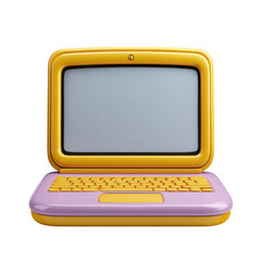 Poster - Cute cartoon laptop with yellow and purple design isolated on transparent background
