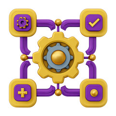 Poster - Abstract 3d gear system with icons and connections isolated on transparent background
