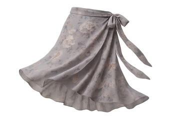 Poster - Stylish grey floral print wrap skirt isolated on transparent background