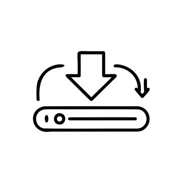 A download arrow above a rounded rectangle with curved arrows icon symbol